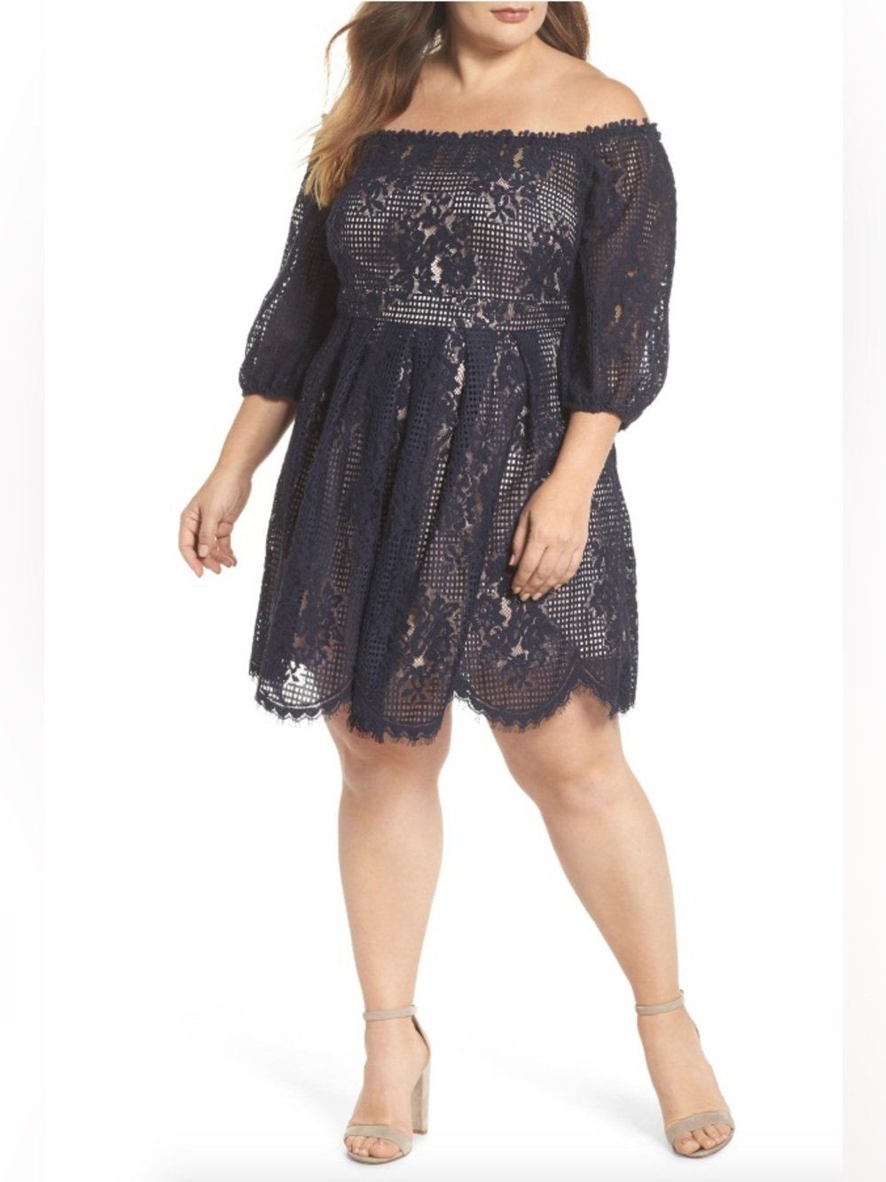 Chelsea28 Black Lace & Blush Satin Dress